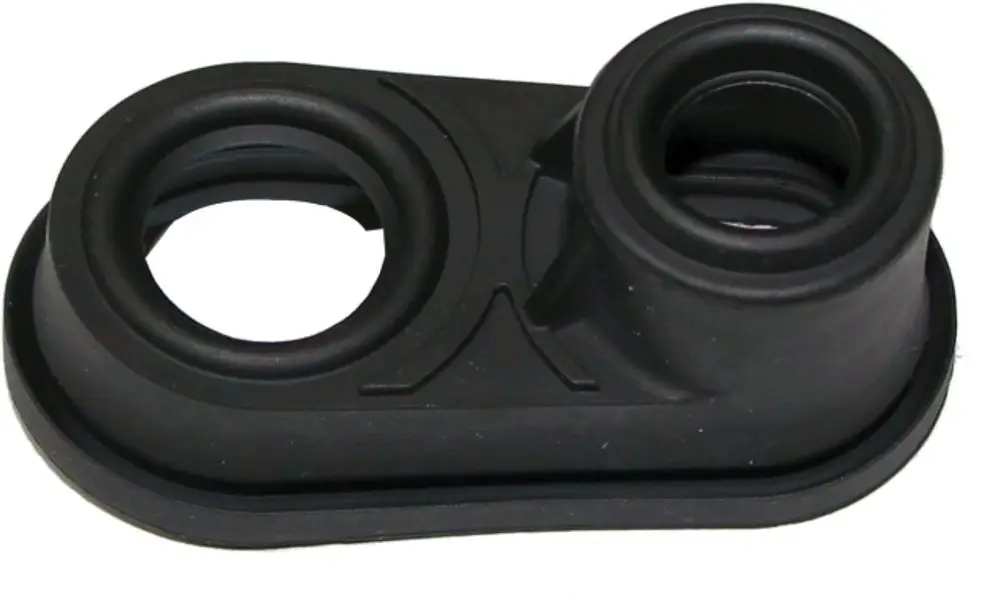 Dichtmanschette aus schwarzem Gummi mit zwei Öffnungen, geeignet für Sicherheitsventile. Originalteil von Wolf für spezifische Anwendungen.
